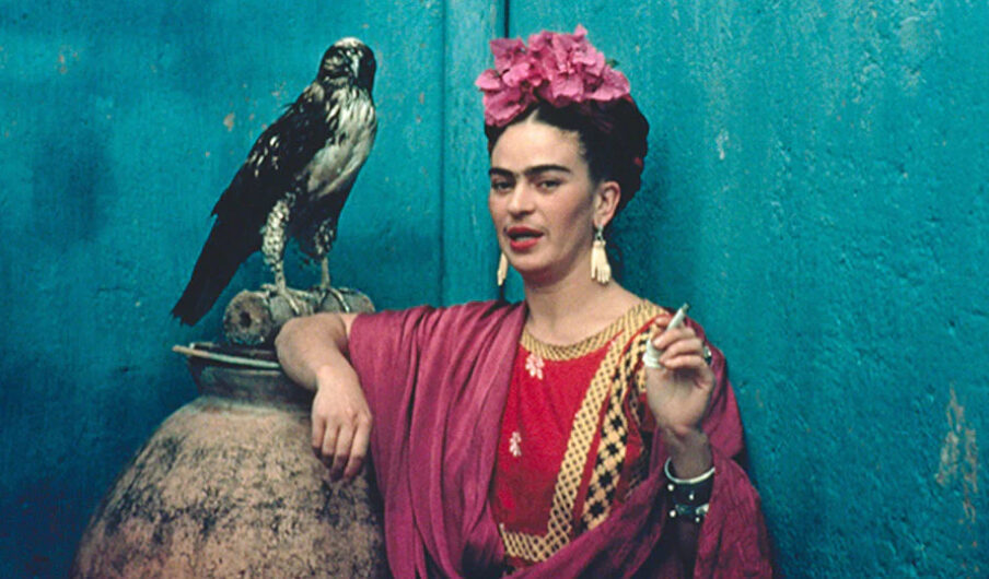 Frida with her Pet Hawk