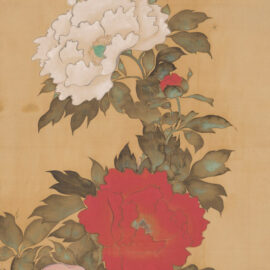 Sakai Hōitsu (Japanese, 1761-1828), Red and White Peonies with Butterflies, ca. 1810/1828, hanging scroll; ink and color on silk, image: 56 7/8 in x 20 in, Gift of Mary and Cheney Cowles, 2019.63.11b