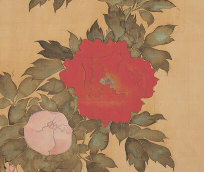 Sakai Hōitsu (Japanese, 1761-1828), Red and White Peonies with Butterflies, ca. 1810/1828, hanging scroll; ink and color on silk, image: 56 7/8 in x 20 in, Gift of Mary and Cheney Cowles, 2019.63.11b