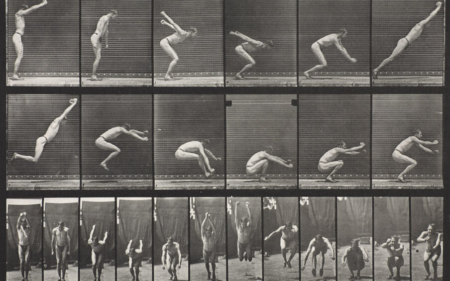 Eadweard Muybridge (British, 1830-1904), Jumping; Standing Broad Jump (Shoes), Plate 163 from the book Animal Locomotion: An Electro-Photographic Investigation of Consecutive Phases of Animal Movements, 1887, collotype, plate: 9 1/4 in x 12 5/8 in; sheet: 18 11/16 in x 23 5/8 in, Museum Purchase: Funds provided by the Photography Council, 2011.1.2