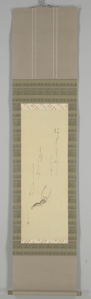 Ōishi Junkyō (Japanese, 1888–1968), Crayfish and Verse, 1928/1968. Ink on paper; image: 28 1/2 × 10 5/16 in; mounting: 62 7/8 × 14 in. Gift of Richard W. Anderson and Adria Fulkerson, 2017.73.2