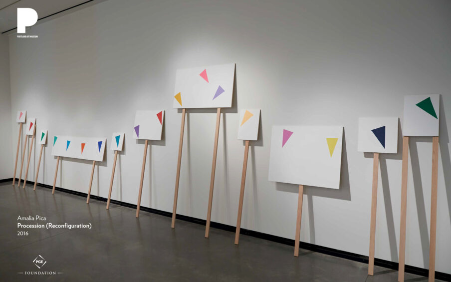 Amalia Pica (Argentine, born 1978) Procession (Reconfiguration), 2016 Acid free paper, acrylic, wood 91 x 290 inches Museum Purchase: Contemporary Art Purchase Fund © Amalia Pica 2017.2.1a–k