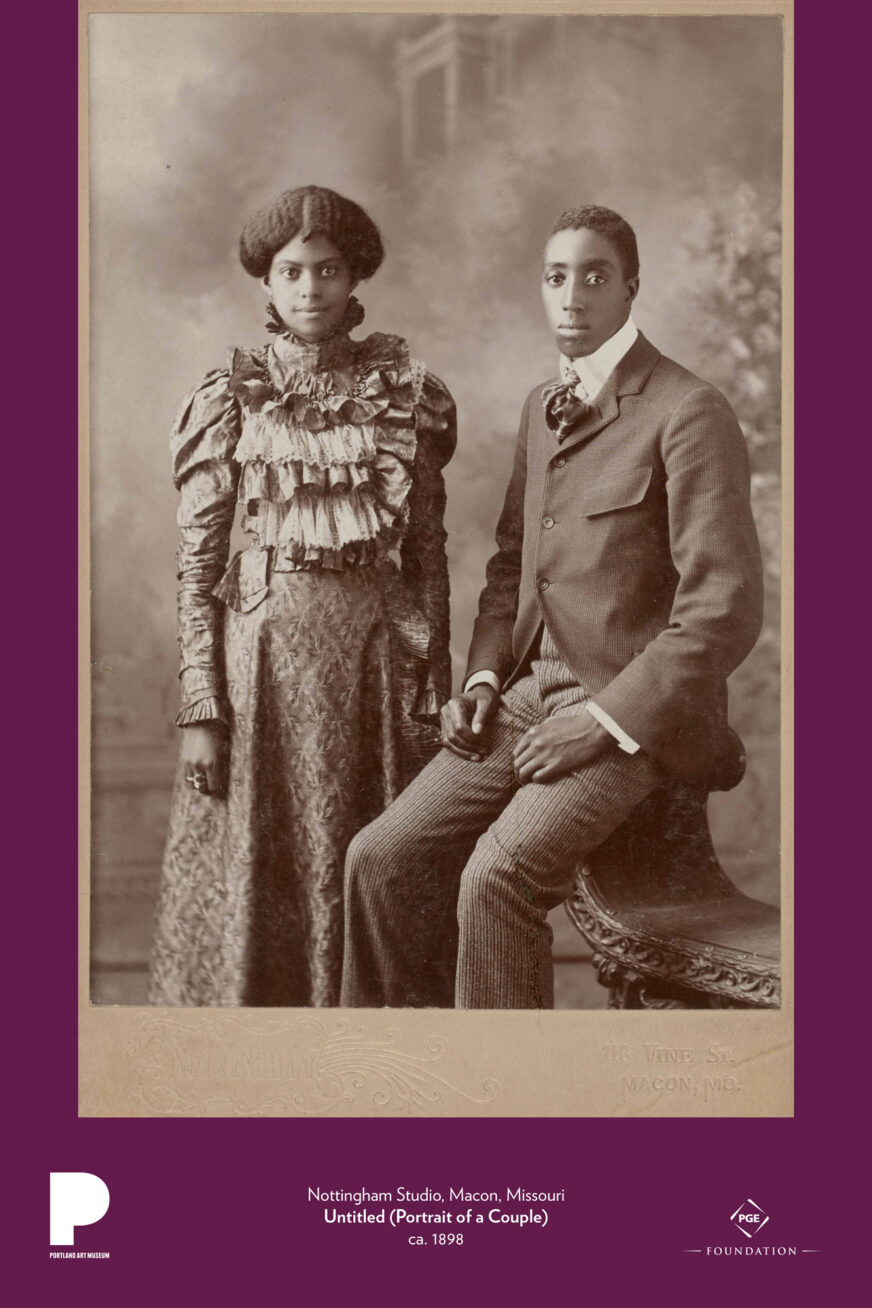 Nottingham Studio, Macon, Missouri
Untitled (Portrait of a Couple), ca. 1898
Collodion print
5 1/2 x 3 7/8 inches
Museum Purchase: Photography Acquisition Fund
Public domain
2015.121.27
