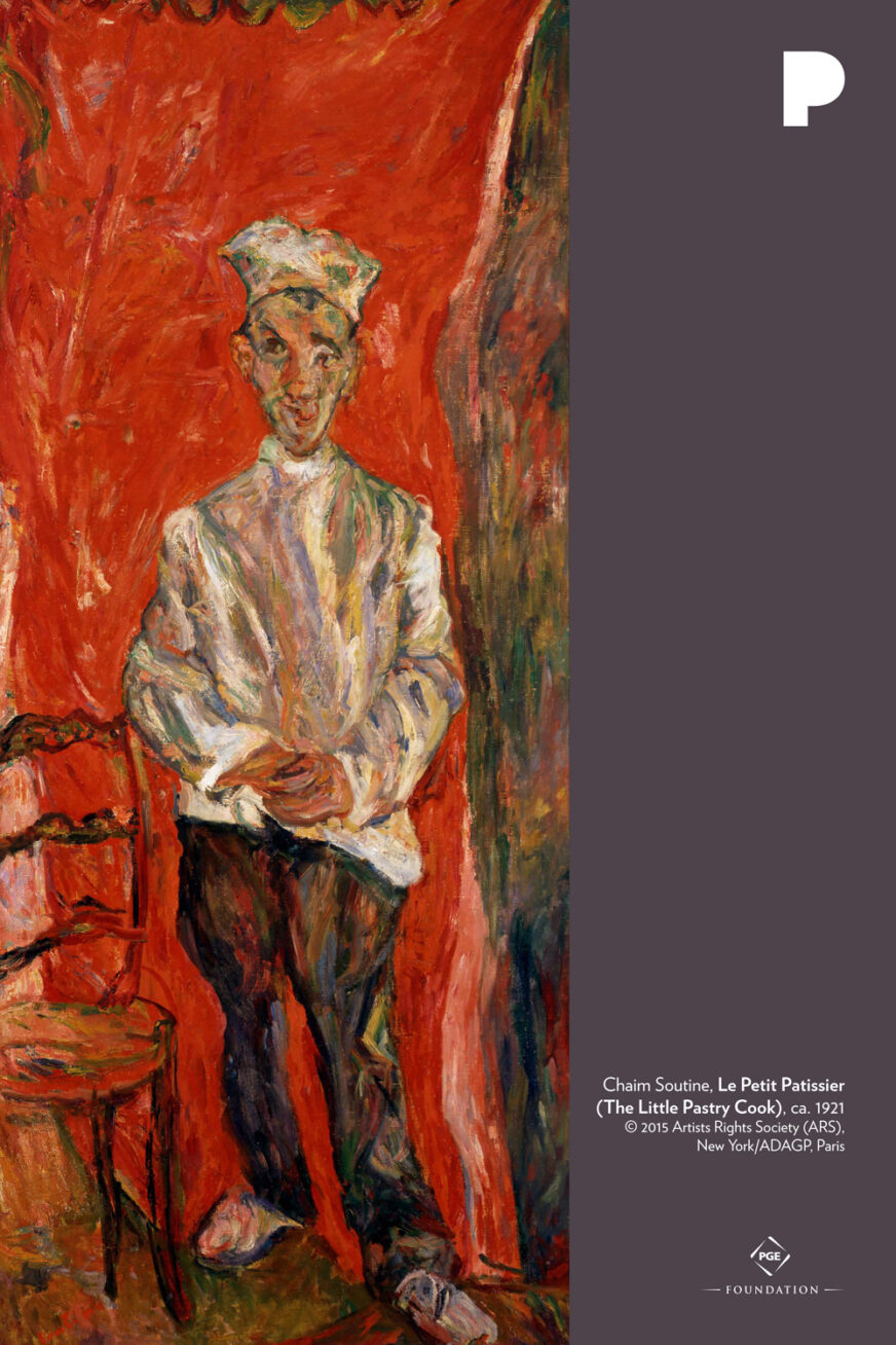 Chaim Soutine (Russian, 1894-1943)
Le Petit Patissier (The Little Pastry Cook), ca. 1921
oil on canvas
60 1/4 x 26 inches
Museum purchase: Funds provided by the Ella M. Hirsch Fund 40.30
© 2015 Artists Rights Society (ARS), New York/ADAGP, Paris