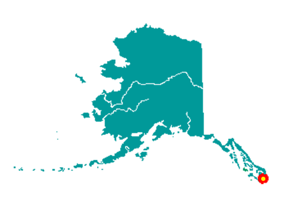 Marker indicated location of Metlakatla, Alaska