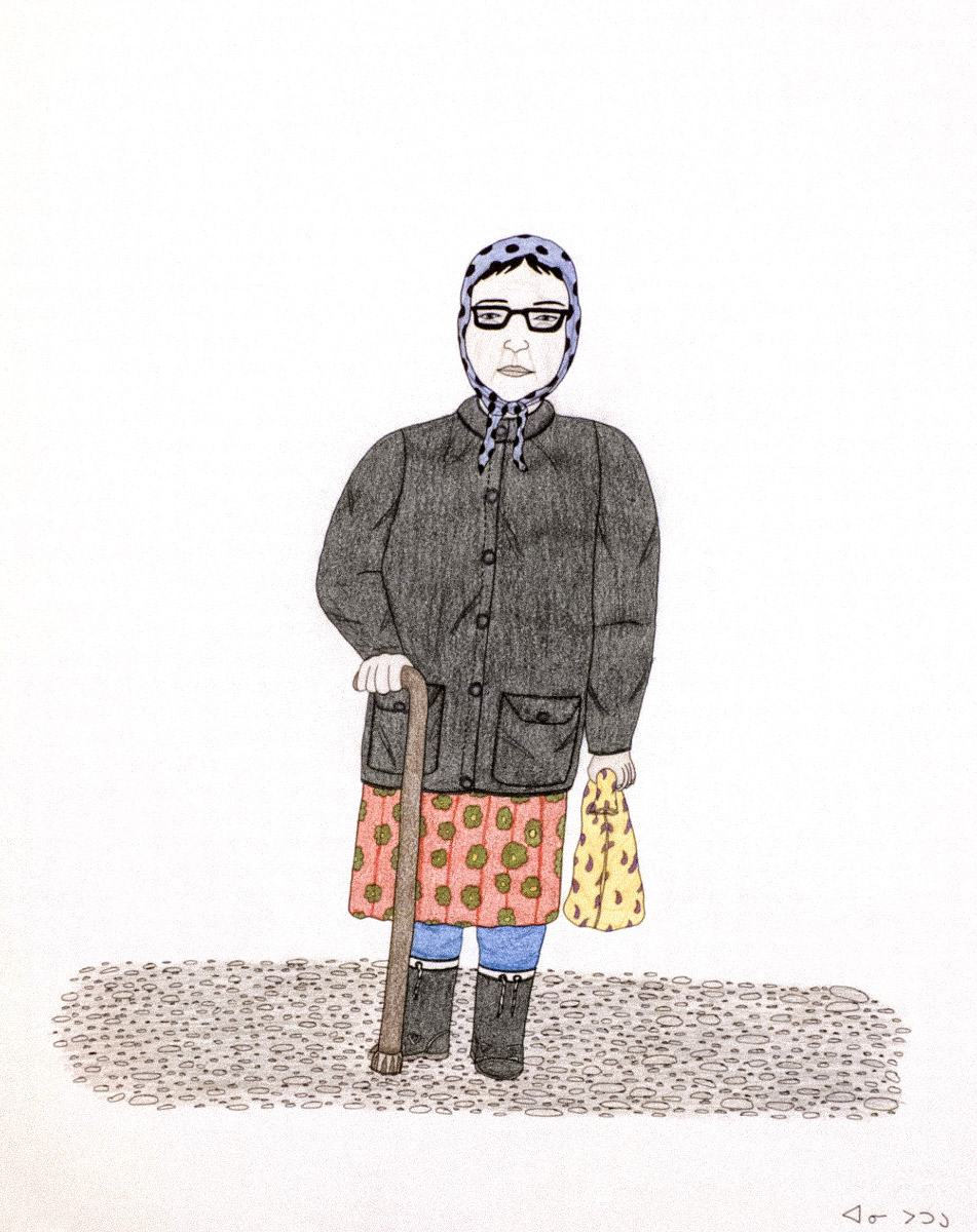 Annie Pootoogook (Inuit, 1969 – 2016), A Portrait of Pitseolak, 2003 – 2004. Pencil crayon and ink on paper, 26 x 20 inches. Edward J. Guarino Collection, Yonkers, New York.