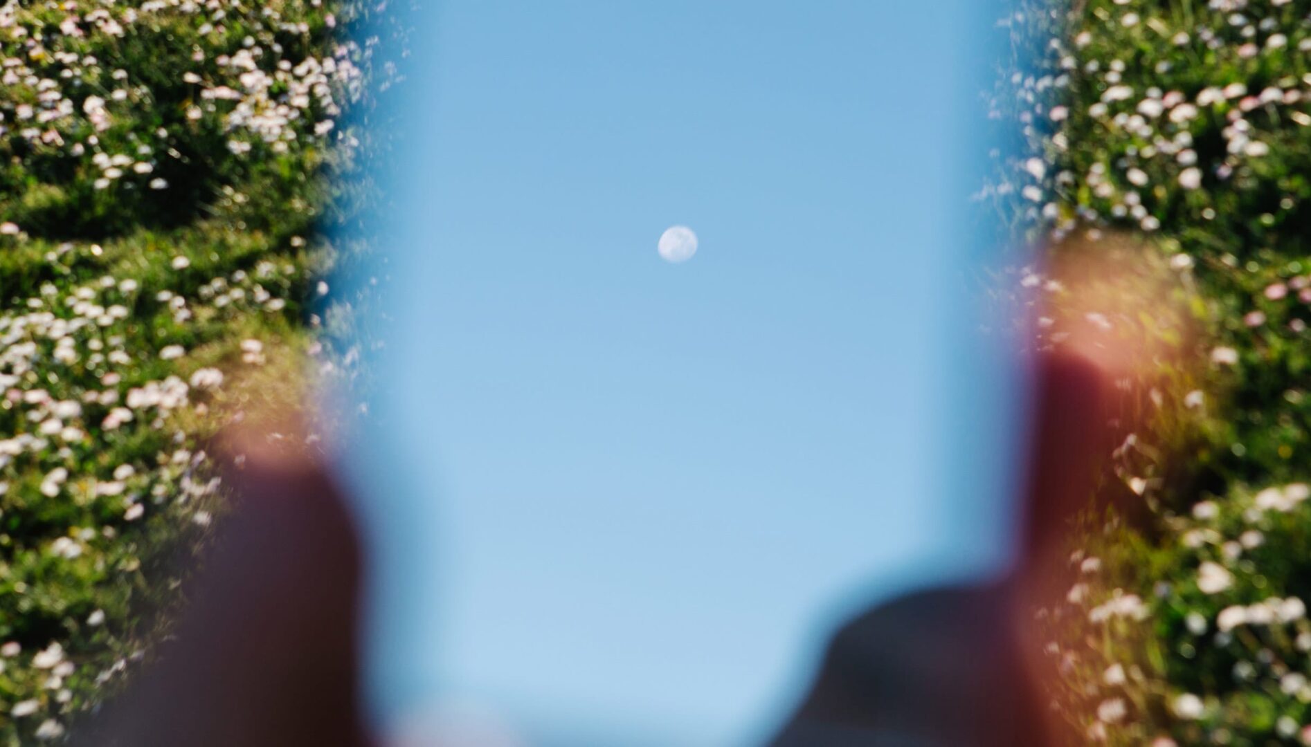 Reflection of the moon in a handheld mirror.