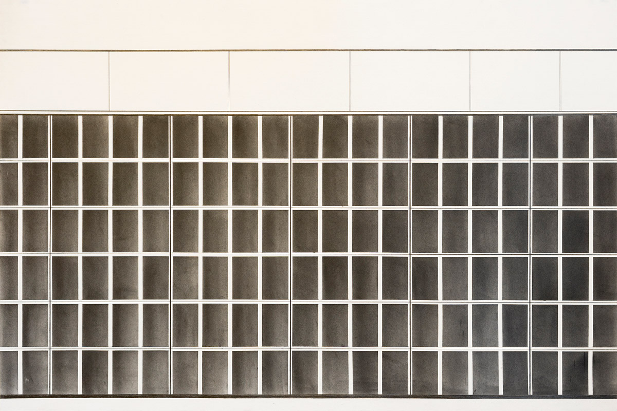 Black and white drawing of a grid of rectangles