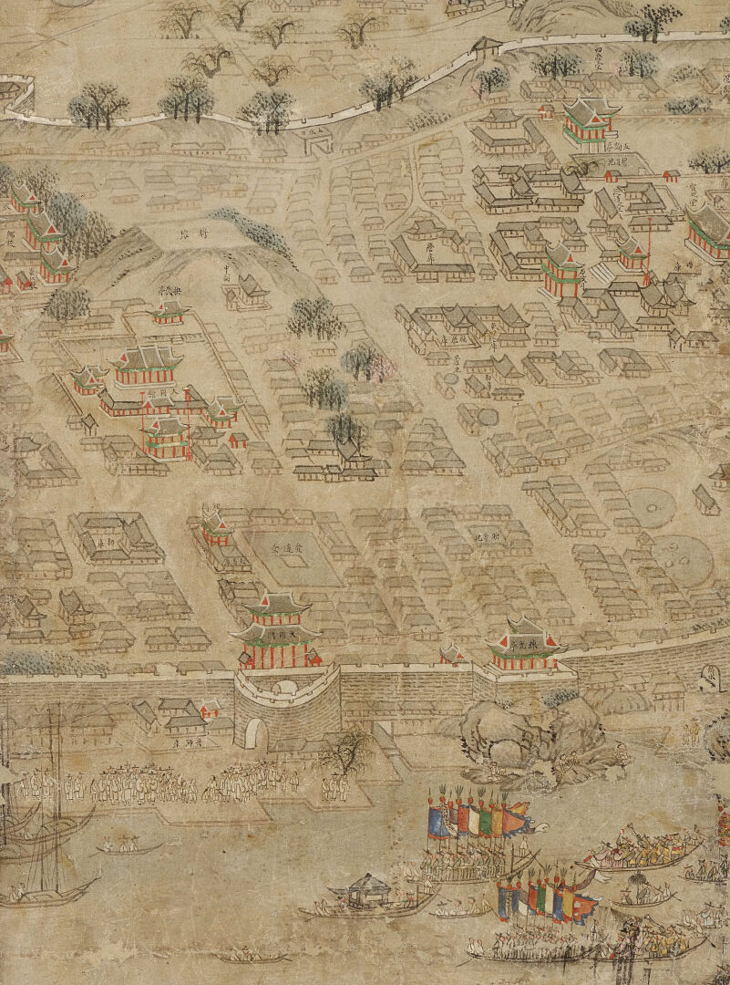 Drawing of a Korean walled city on paper