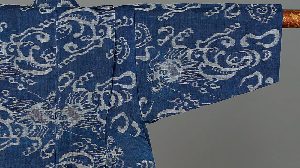 Photo of a detail of an indigo-colored children's kimono