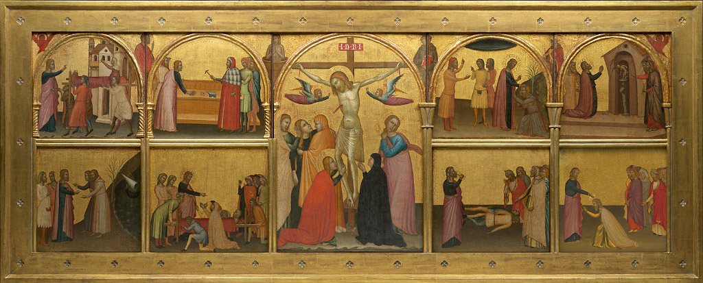 Paint and gold leaf fourteenth-century altarpiece