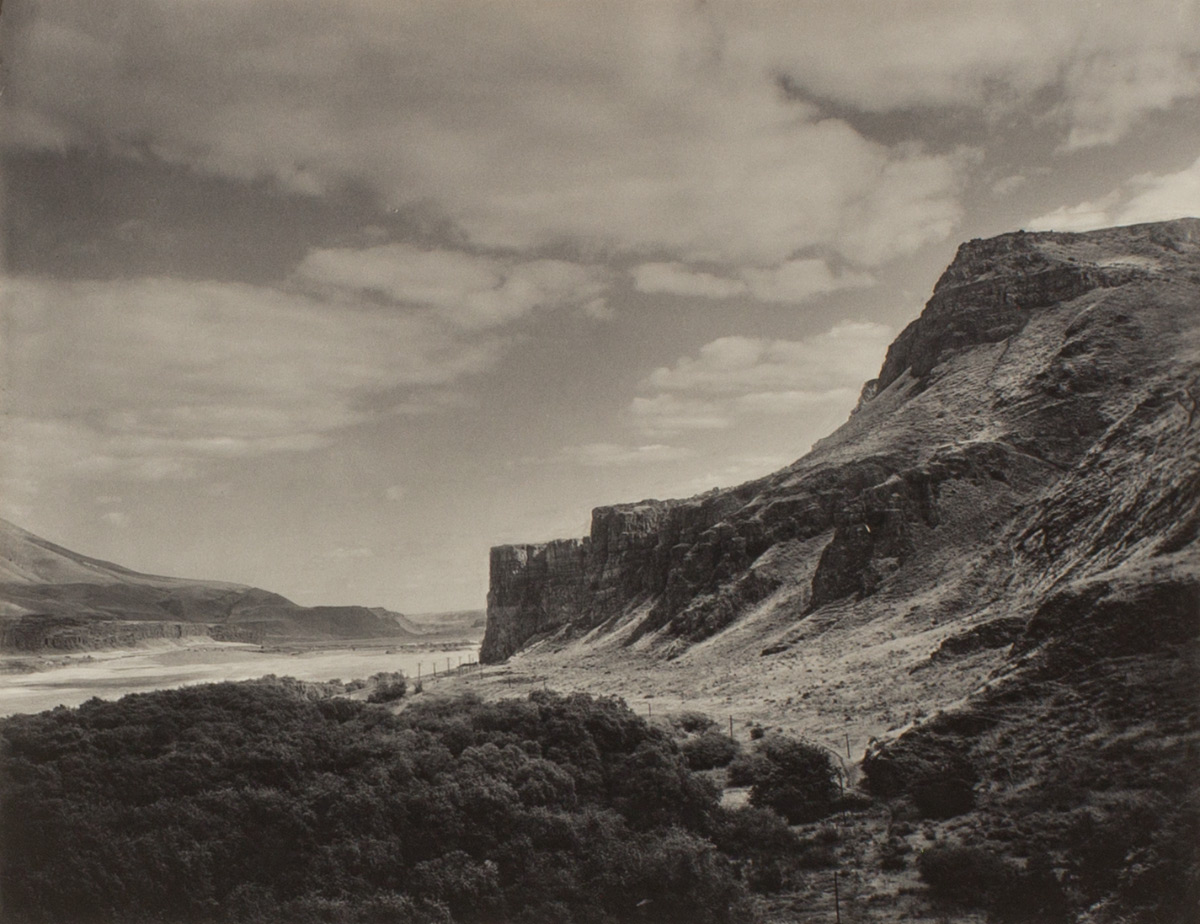 Black and white photograph of Cape Horn and the Columbia River