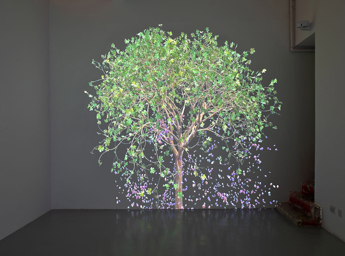 Video projection of a glowing tree