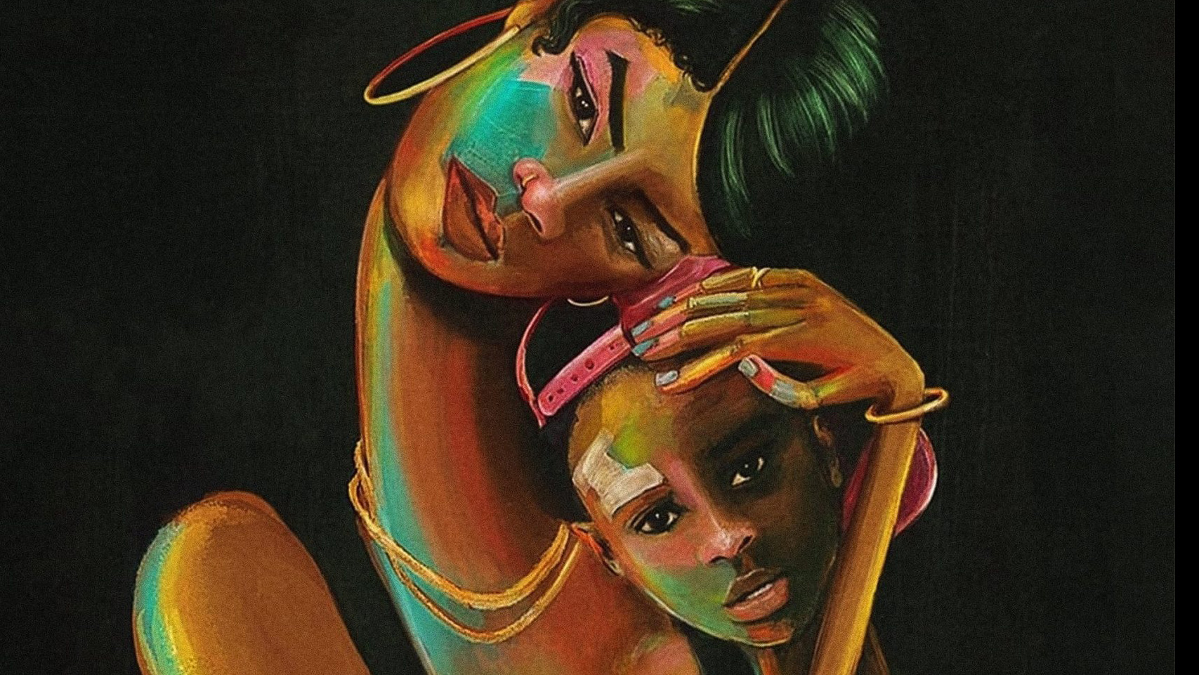 Illustration of a Black mother hugging her daughter