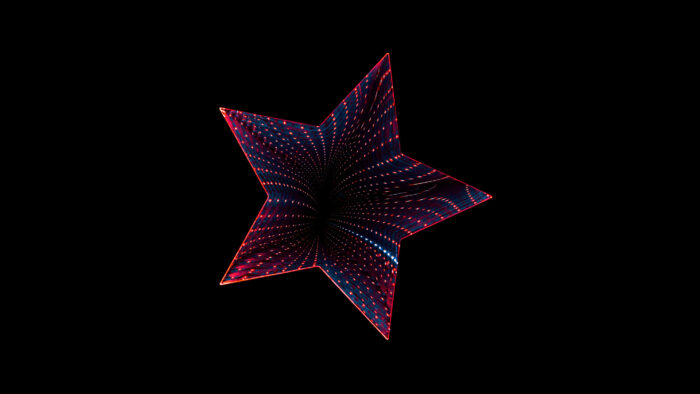 Image of a pixelated red star on a black background