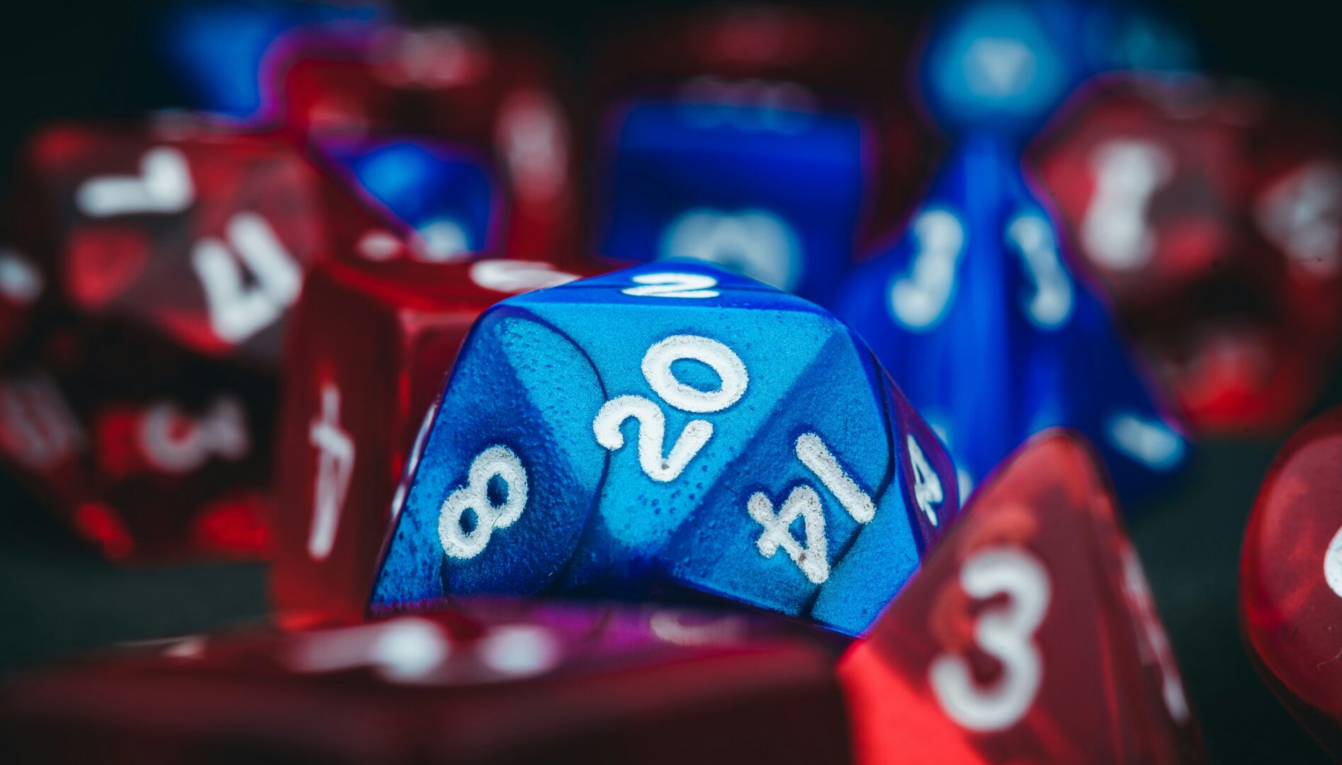 Photo of red and white 10-sided dice