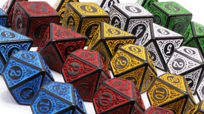 Various colors of 10-sided dice