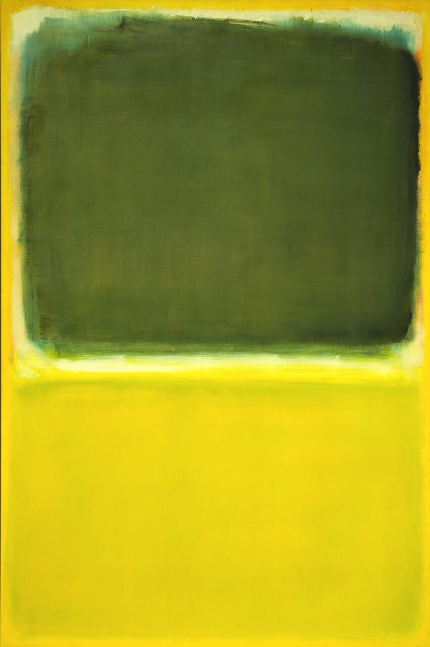 Painting with big color blocks of green and yellow