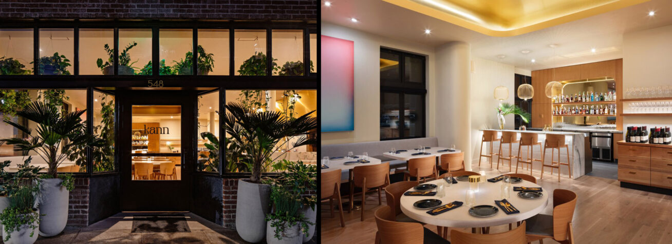Exterior and interior view of a restaurant.