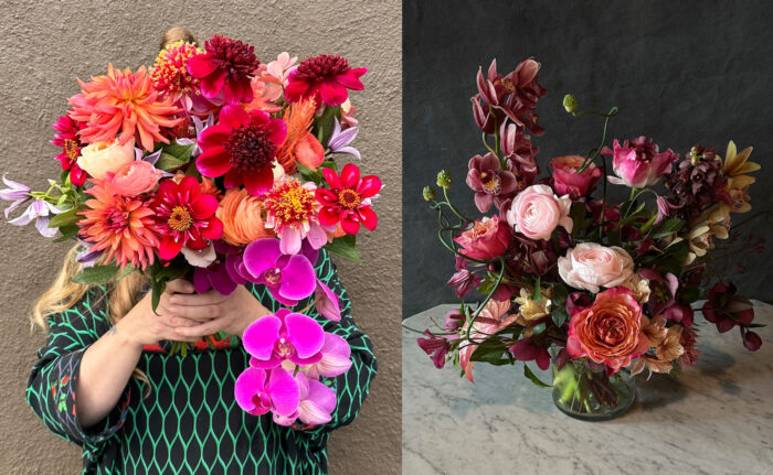 Photo of two flower arrangements.