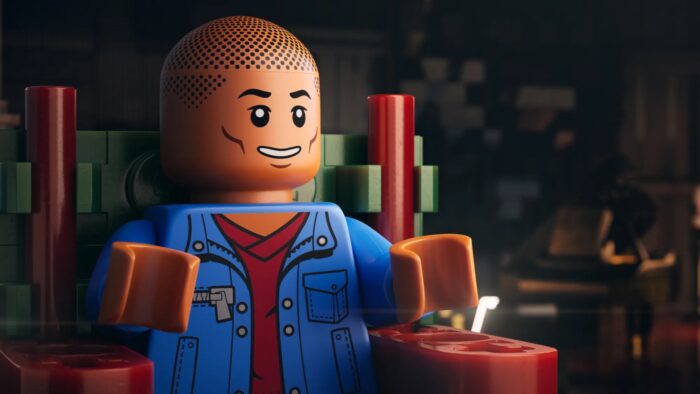 Film still of a lego figure meant to look like Pharrell Williams.