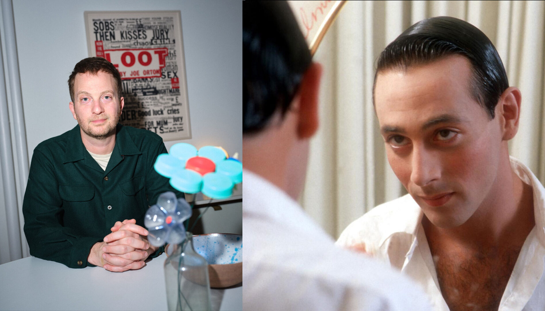 Photos of two white men: on the left, the filmmaker Matt Wolf; on the right, the performer Paul Reubens (aka Pee-wee Herman).