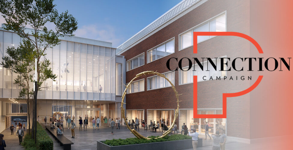 Rendering of west plaza of the Rothko Pavilion with the words Connection Campaign over it.