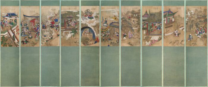 Ten panel folding screen.
