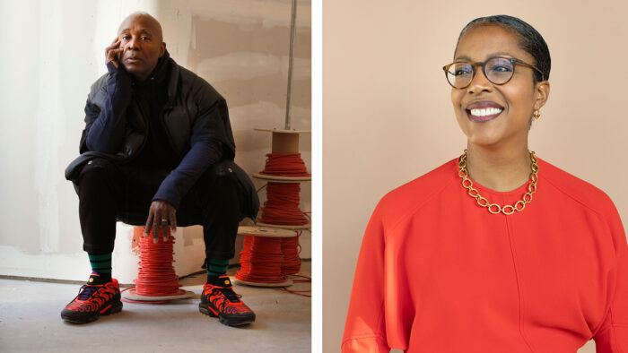 Two portraits: the artist Nick Cave on the left and Rukaiyah Adams on the right.