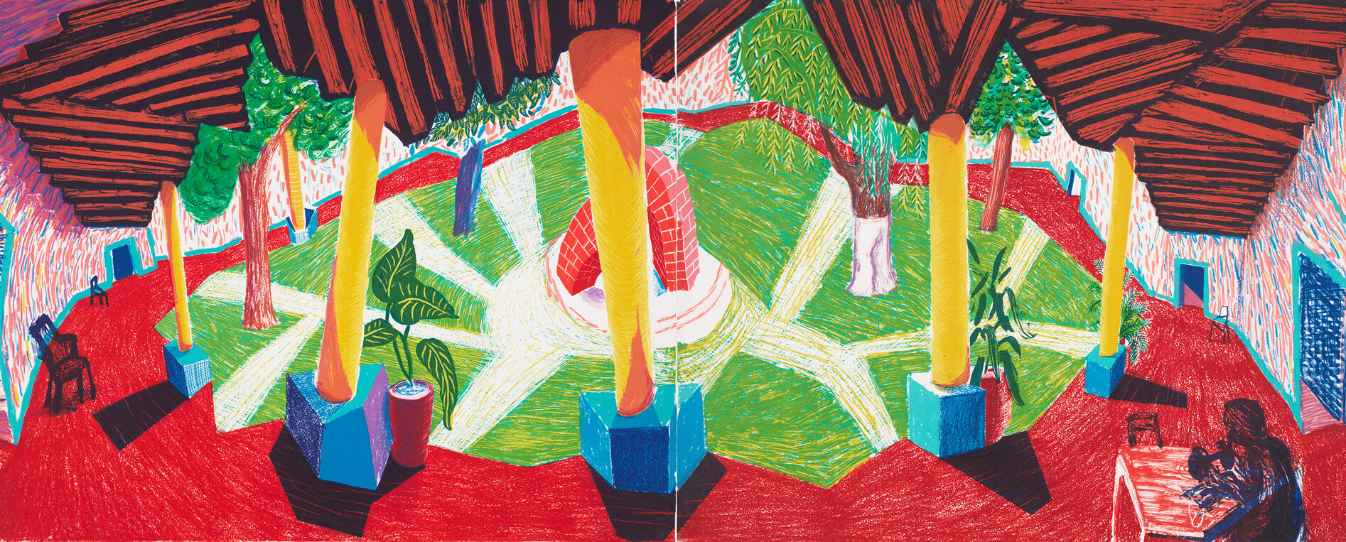 David Hockney, Hotel Acatlan: Two Weeks Later (detail), 1985, Lithograph , Edition of 98, © David Hockney/ Tyler Graphics Ltd. Photo Credit: Richard Schmidt, Collection of Jordan D. Schnitzer