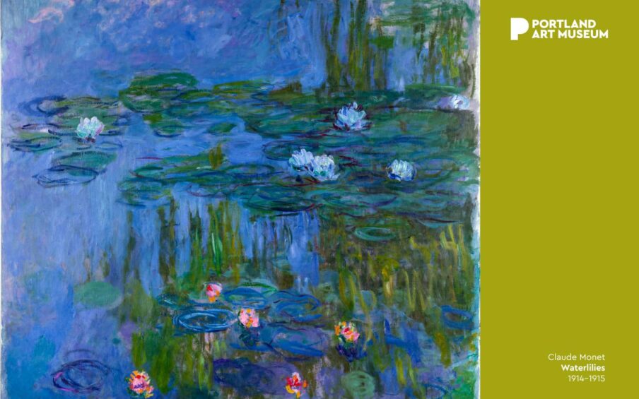 Painting of waterlilies on a pond.