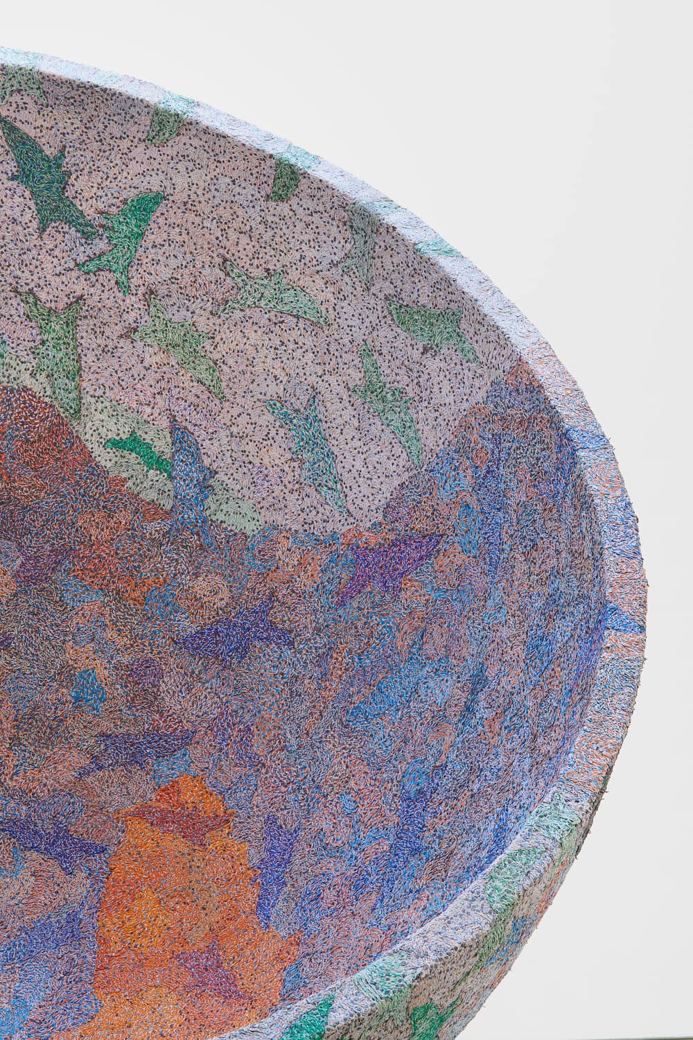 Detail view of a bowl-shaped sculpture.