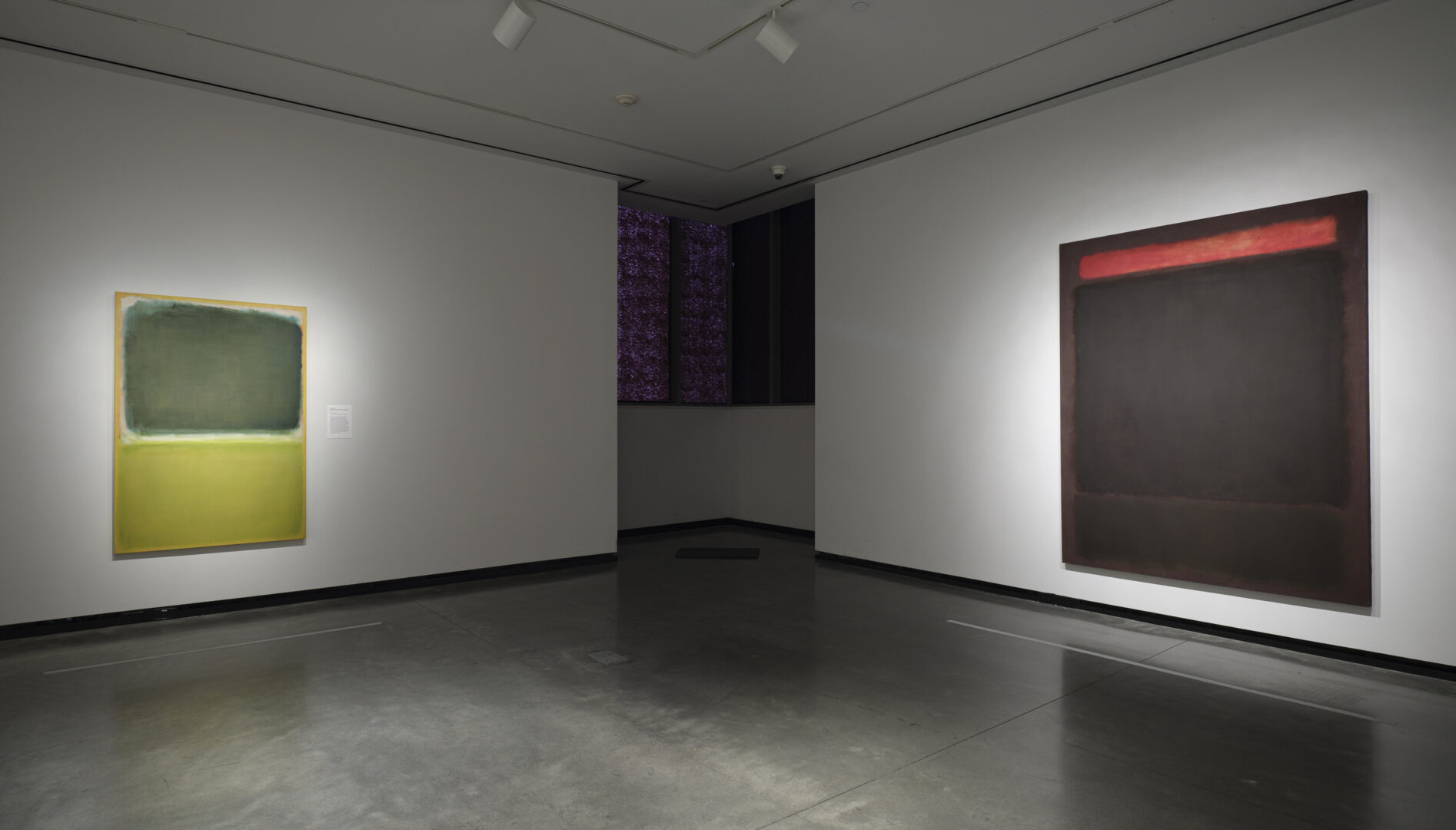 Photo of a gallery with two Mark Rothko paintings.
