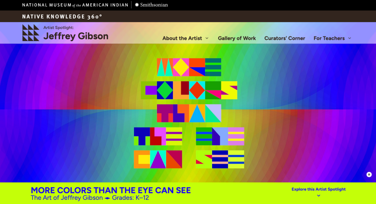 Screenshot of the Smithsonian's Native Knowledge 360 website featuring MORE COLORS THAN THE EYE CAN SEE.