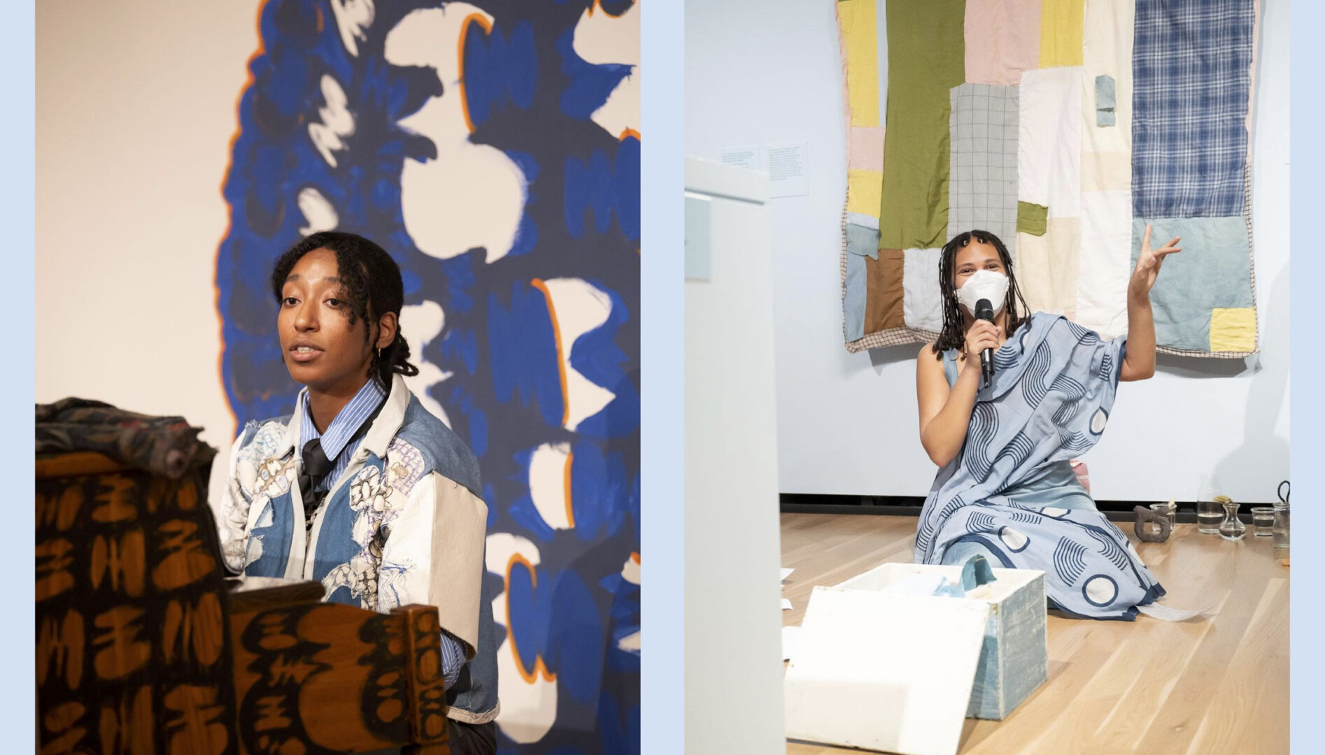 Noah Beckham performing Ode to Dimorph (left) and Bridgette Hickey performing Symbology of an Echo (right). Photos by Nina Johnson.