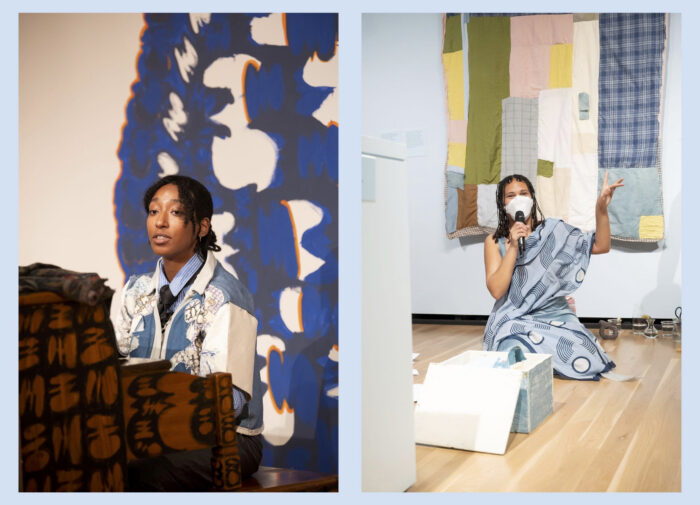 Noah Beckham performing Ode to Dimorph (left) and Bridgette Hickey performing Symbology of an Echo (right). Photos by Nina Johnson.