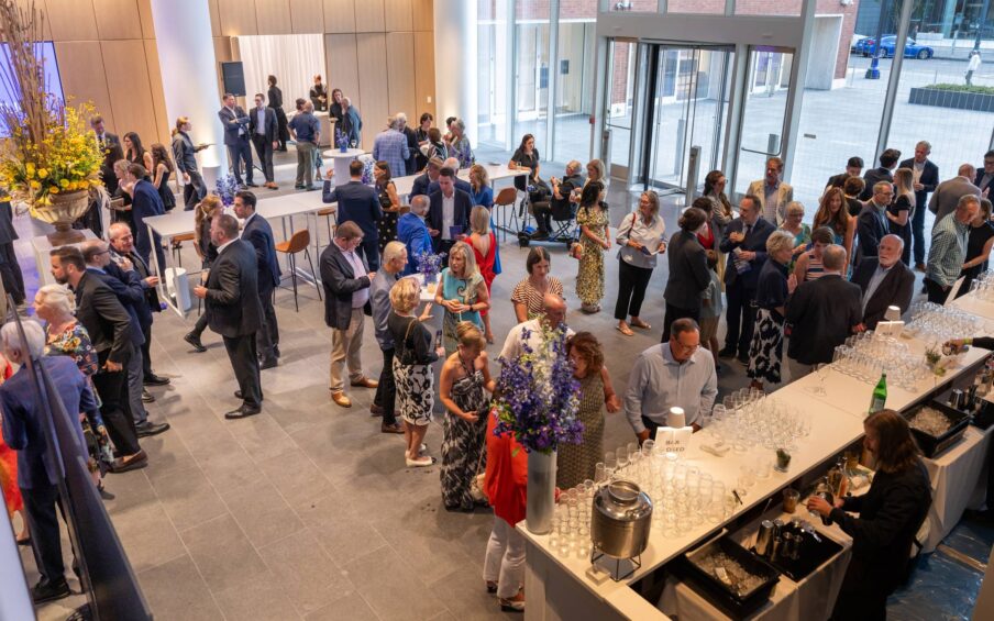 A large foyer with lots of people.