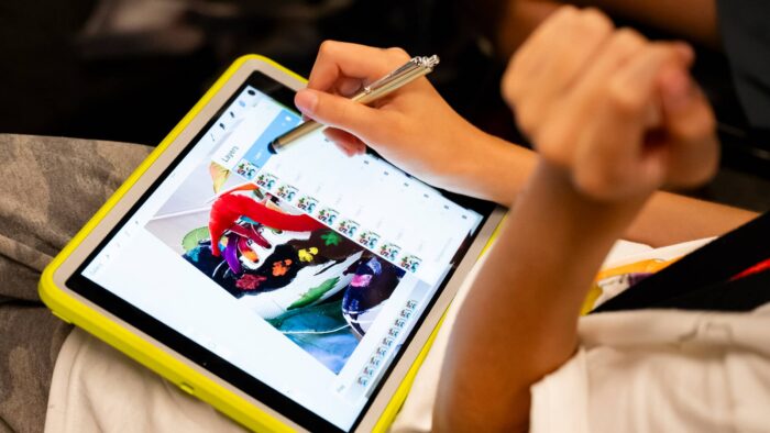 A hand drawing on a digital device.
