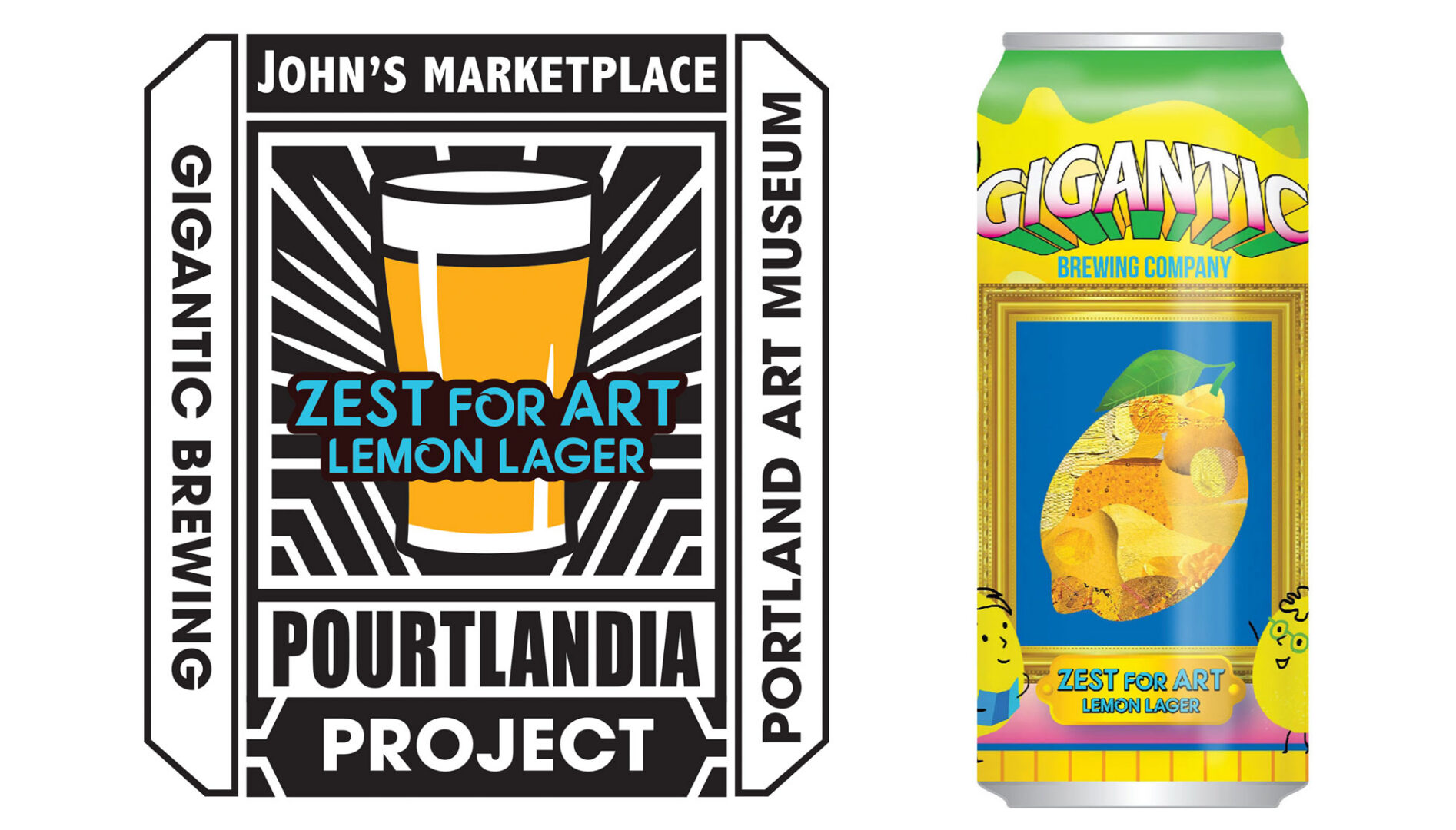 Gigantic beer label and Pourtlandia logo