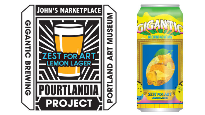 Gigantic beer label and Pourtlandia logo