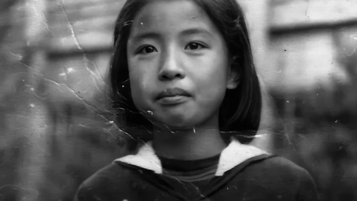 Black and white photo of a young Japanese girl.