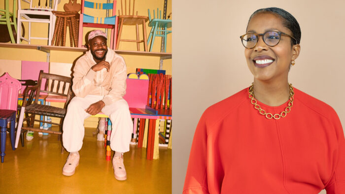 Photo of Yinka Ilori on the left and Rukaiyah Adams on the right.