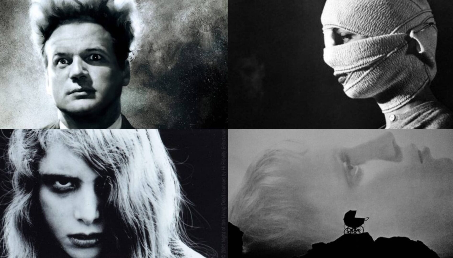 Four black and white film stills.