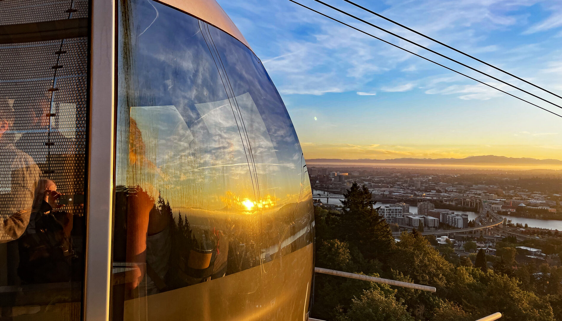 Photo of the Portland aerial tram at sunset.
